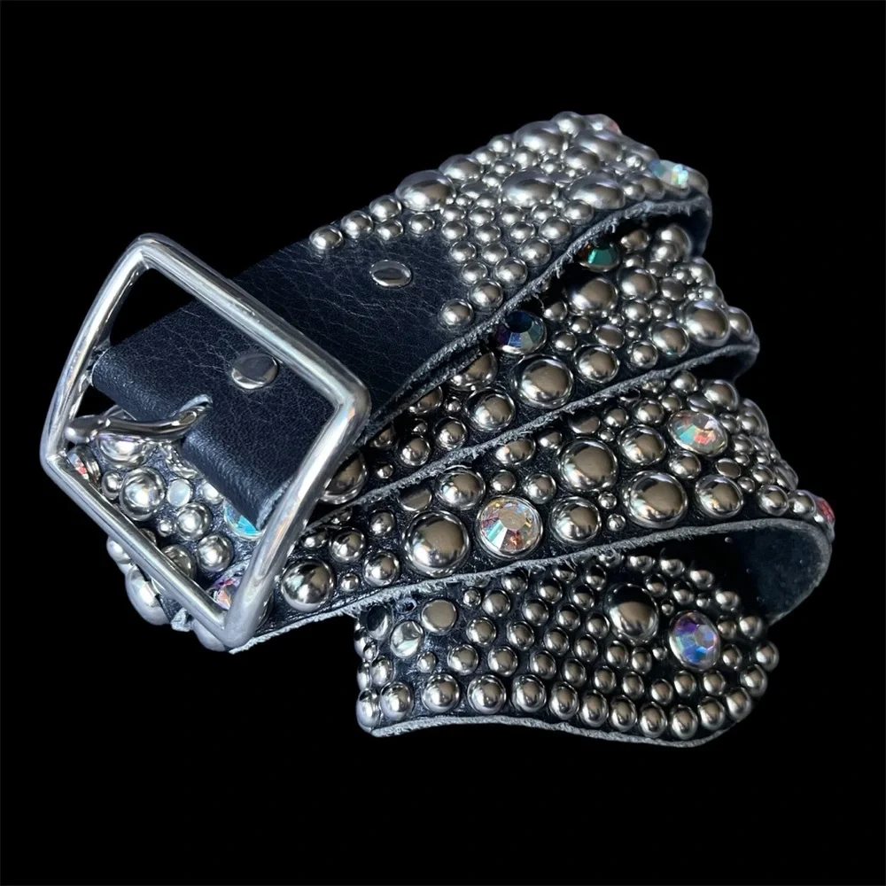 Studded Rhinestone Belt Sz Large Black Handmade in Mexico Cowgirl Western Rodeo